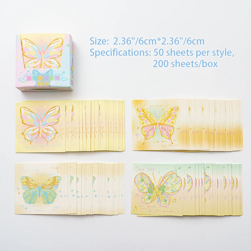 Hand Drawn Butterfly Sticky Notes Pink Origami Handmade Non-sticky