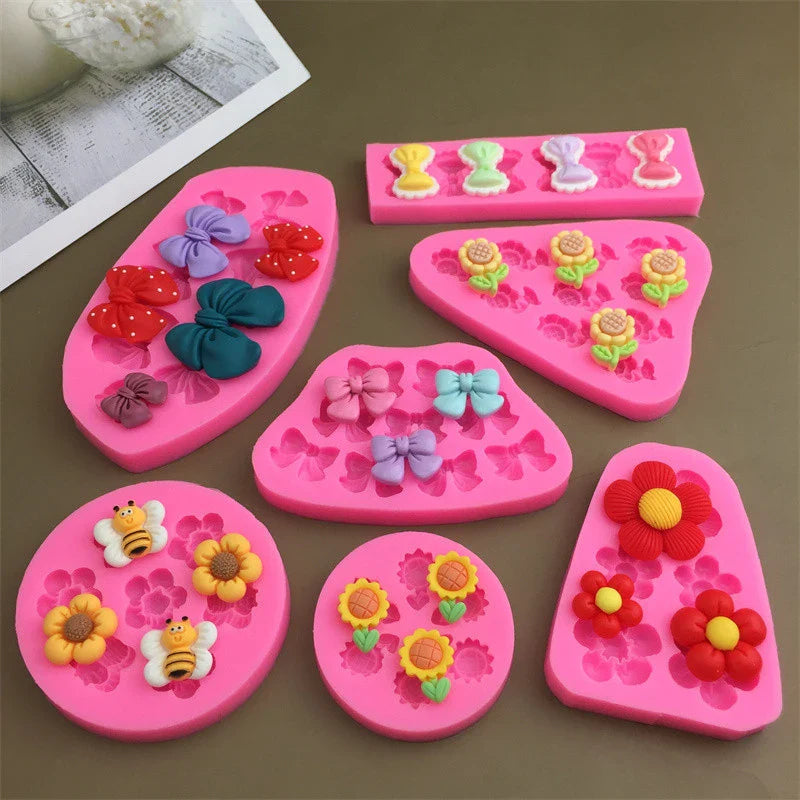 Cartoon Flower Bow Bee Fondant Silicone Mold – Cake Decorating