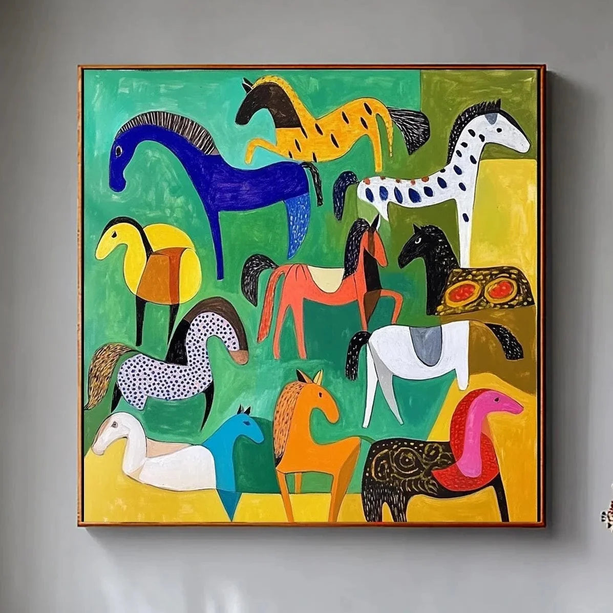 Yellow Horse Painting on Canvas Original White Horse Canvas Wall Art Modern Minimalist Animal Painting for Living Room Bedroom Peaceful Pleasures Health and Wellness ZLH3578 20x20cm Unframed