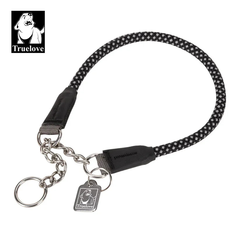 Truelove Large Dog Training Collar Reflective Nylon Stainless Steel Chain Adjustable Heavy Duty No Pull Dog Collar TLC5375 Peaceful Pleasures Health and Wellness Black M-(neck-35-40CM) China Mainland