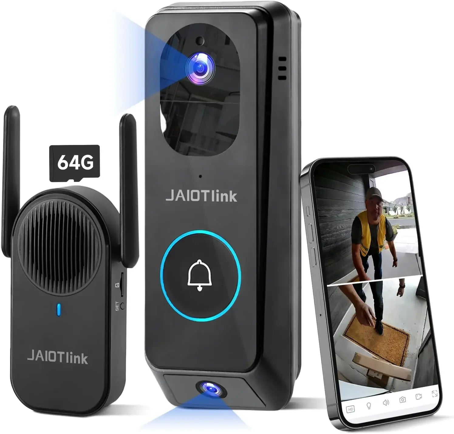 2K Dual Lens Wireless Doorbell Camera with Chime, 64GB SD Card, Voice Changer, WiFi, Package Protection Peaceful Pleasures Health and Wellness United States