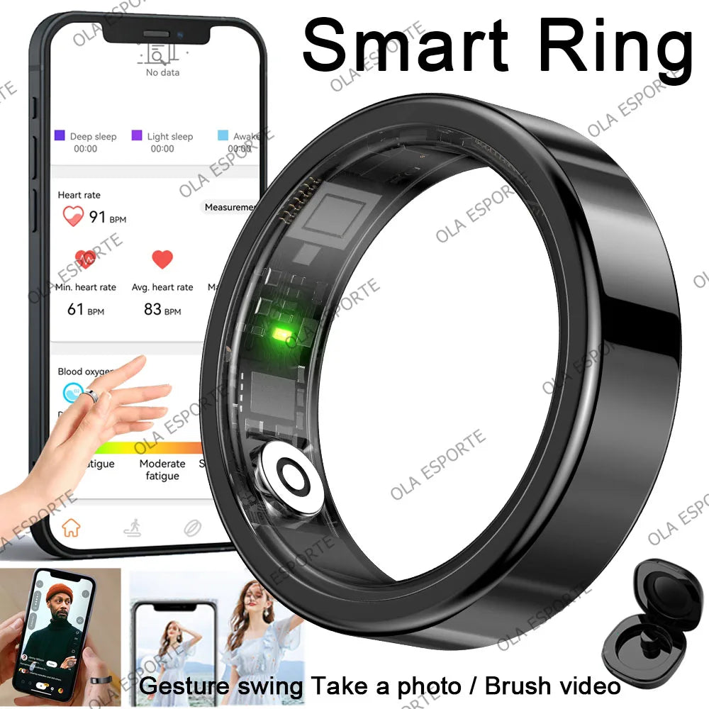 2026 New Smart Ring Heart Rate Blood Pressure Sleep Monitoring Motion Tracking IP68 Waterproof Men Women Smart Ring Holiday Gift Peaceful Pleasures Health and Wellness Black Pro 7