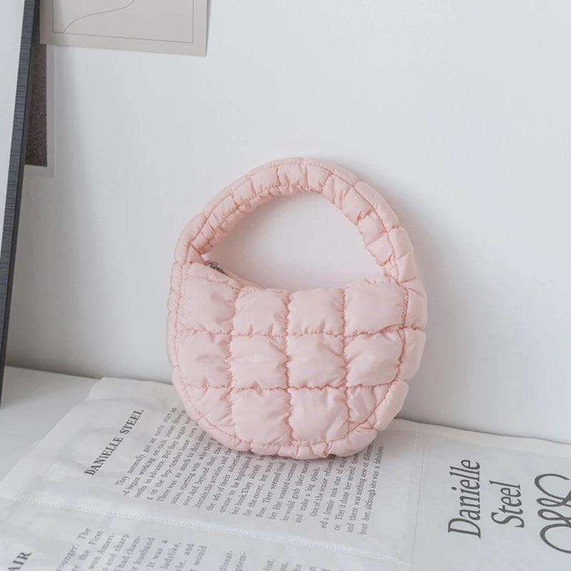 Mini Quilted Puffer Tote Bag | Circle Phone Purse & Key Pouch