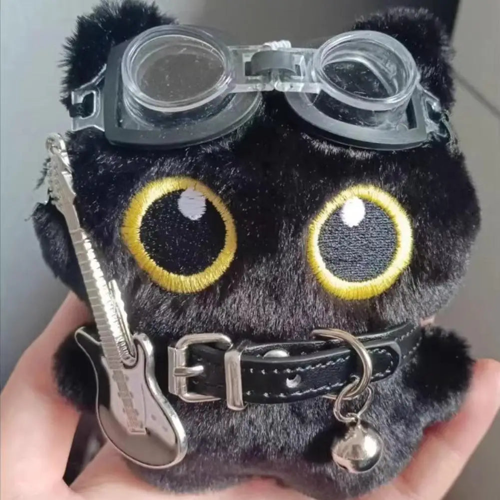 Punk Black Cat Plush Keychain Pendant | Rock Guitar Doll 15cm Plush Keychain Pendant Peaceful Pleasures Health and Wellness