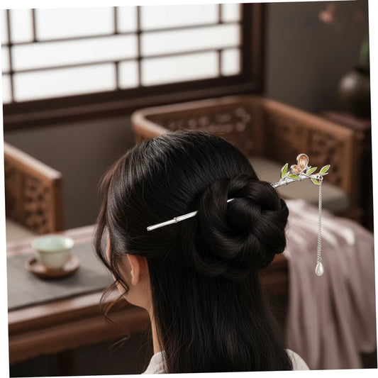 Green Bamboo Cat-Eye Tassel Hairpin For Hanfu And Ancient Style Dressing Peaceful Pleasures Health and Wellness