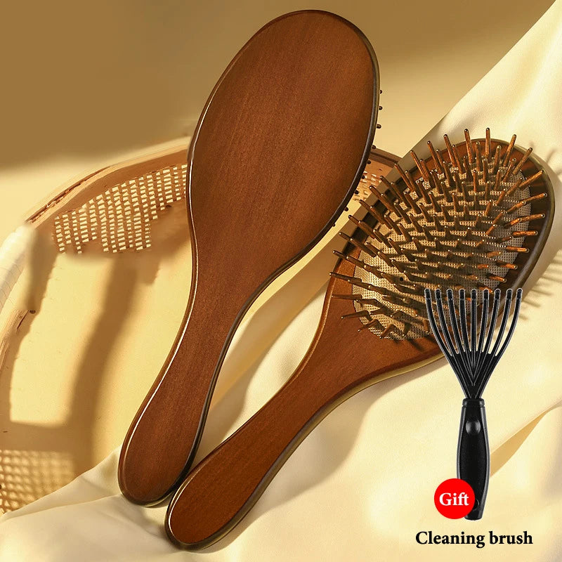 1pcs Sandalwood Hand Carved Air Cushion Comb With Wood Teeth, Scalp Massage Brush For All Hair Types, Wooden Hair Styling Peaceful Pleasures Health and Wellness