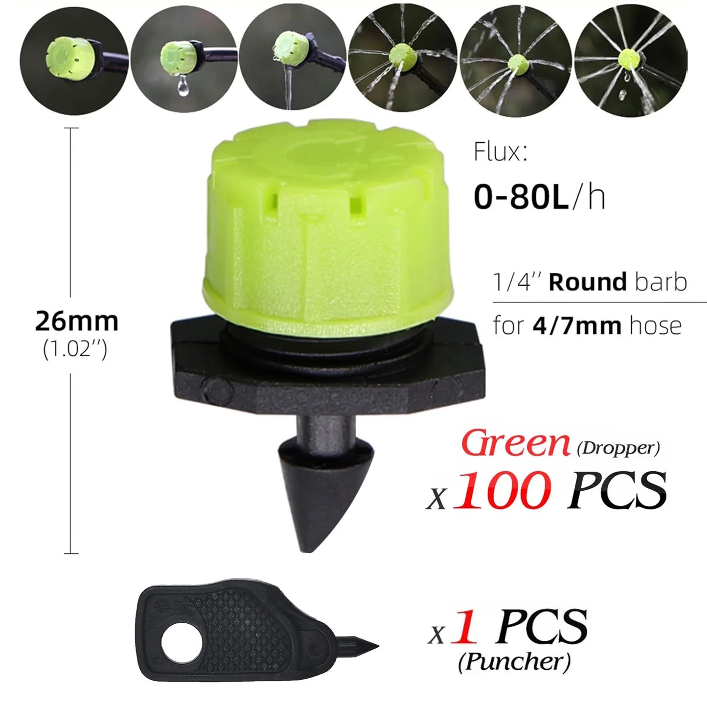 4-Colour 8-Hole Adjustable Dripper Irrigation Nozzle for Garden Plants Hose Watering System Sprinklers 1/4'' Emitter Micro Drip Peaceful Pleasures Health and Wellness B-Green