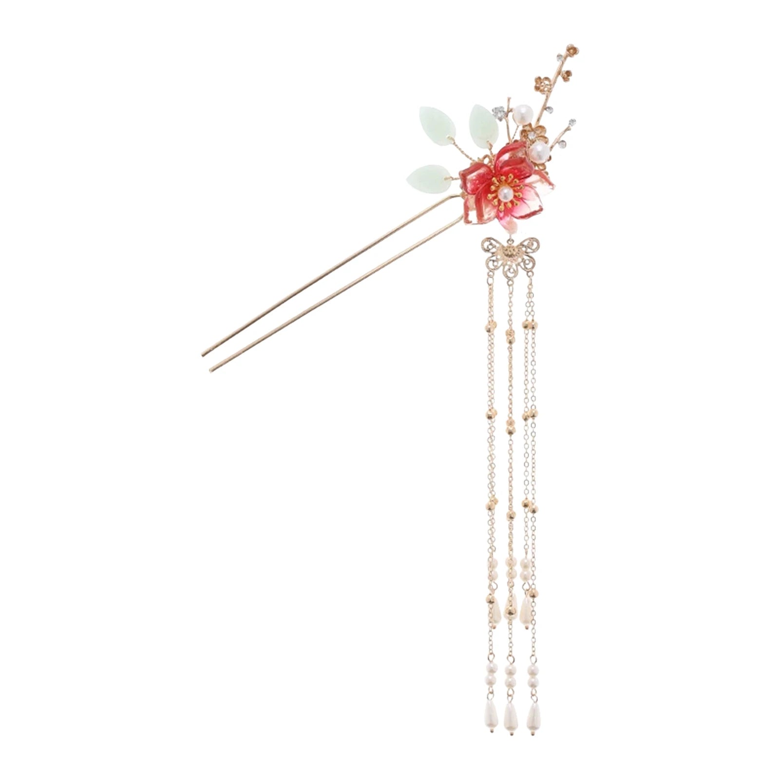 Crystal Hairpin for Hanfu Accessories Glass Beaded Tassel Headwear with Alloy Base Peaceful Pleasures Health and Wellness
