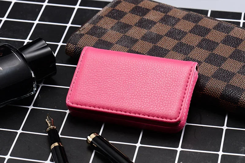 PU Leather Business Card Holder Magnetic Buckle Slim Pocket Name
