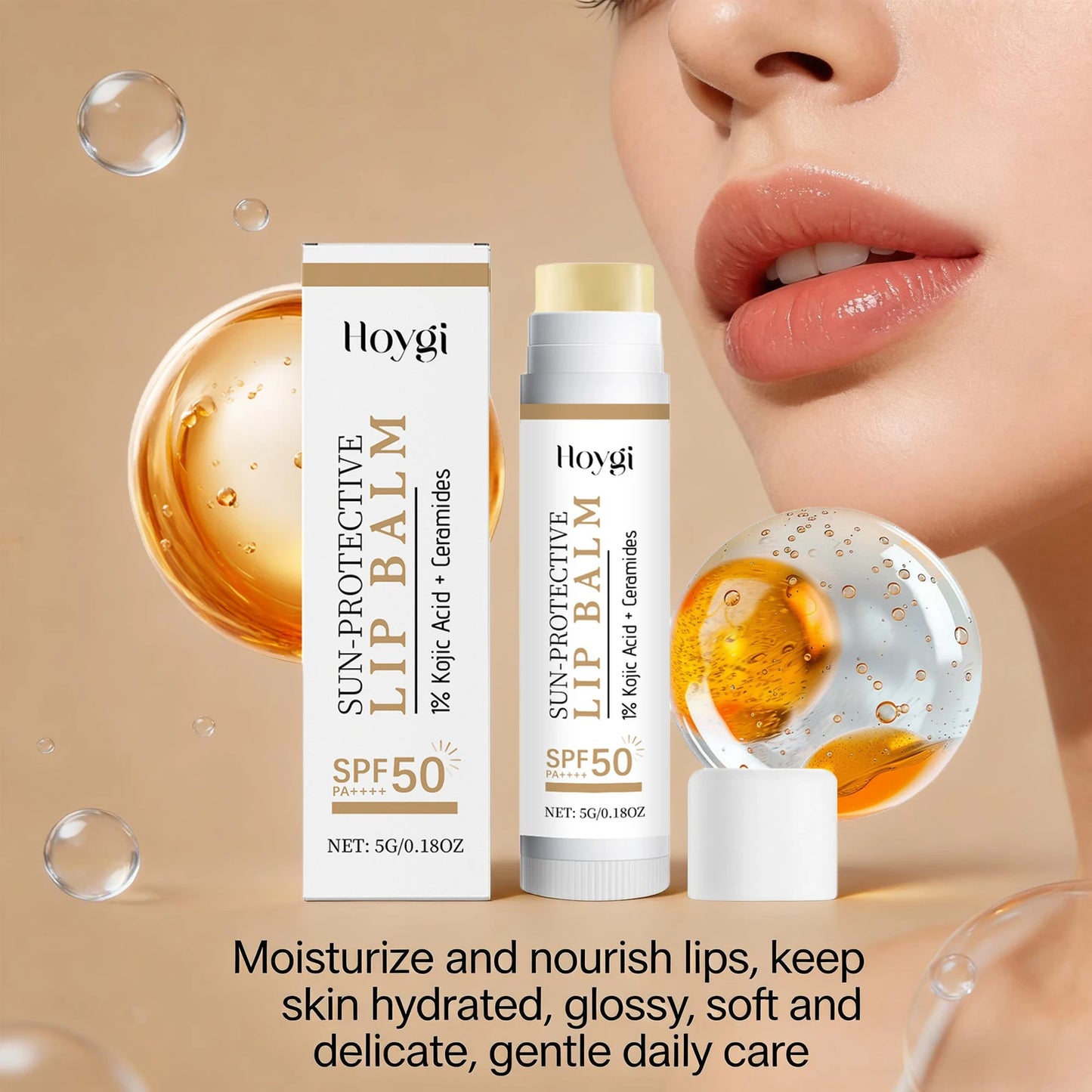 Sun Protective Lip Balm Spf 50+ Sunblock Fade Lip Lines Nourishing Moisturizing Kojic Acid Ceramide Lip Care Shining Lipstick Peaceful Pleasures Health and Wellness