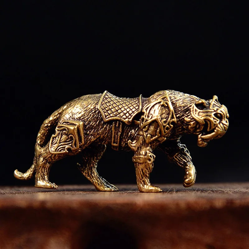 1Pcs Antique Brass Tiger Figurines Home Decor Accessories Feng Shui Lucky Animal Ornaments Desk Decoration Collectible Gifts Peaceful Pleasures Health and Wellness