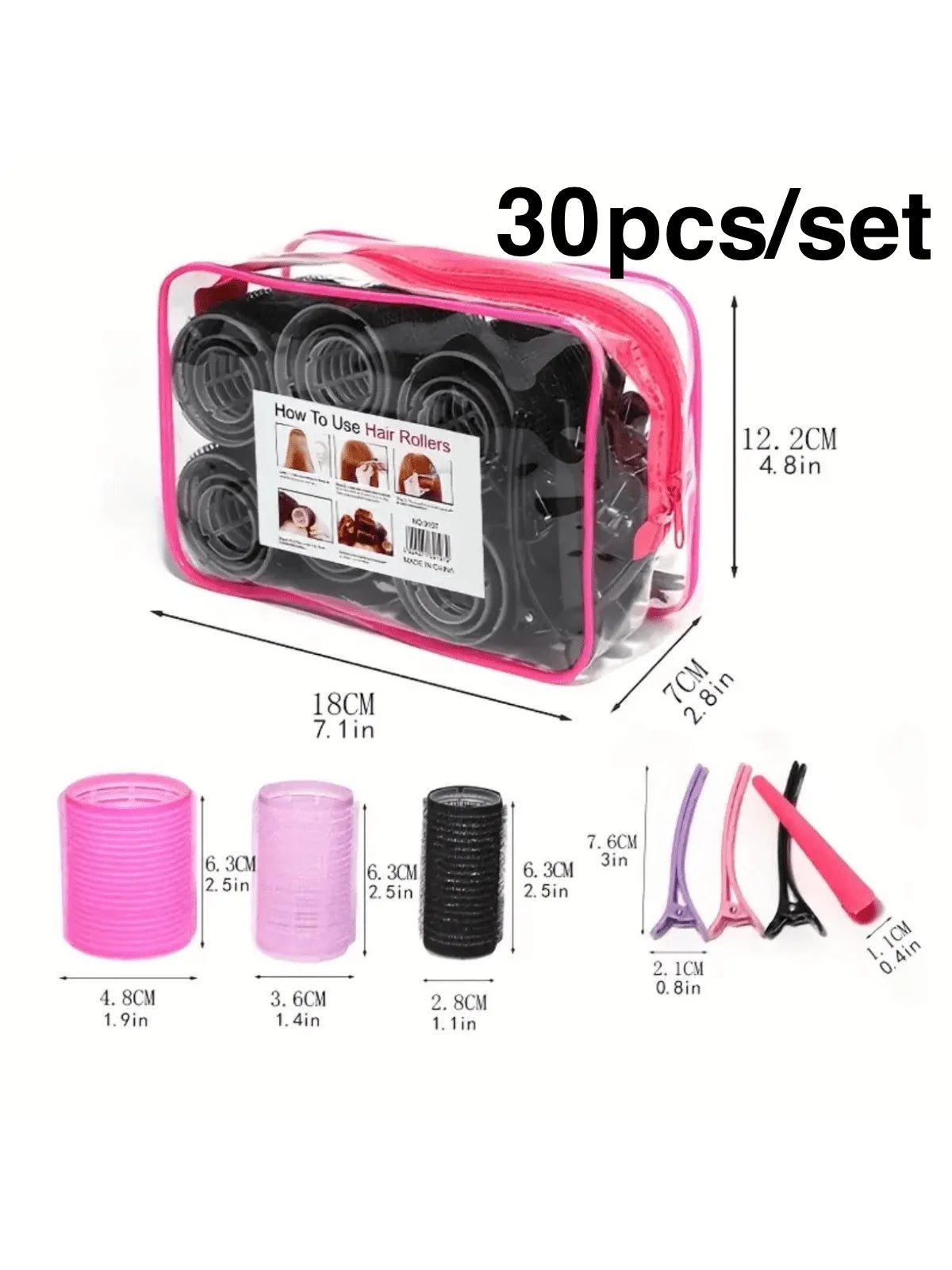 30pcs/set Self Grip Heatless Hair Curling Roller Hair Curlers DIY Hair Styling Accessories For Women Peaceful Pleasures Health and Wellness black