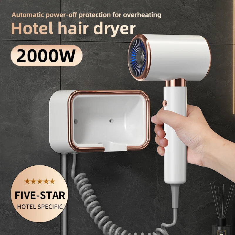 220V Hotel Wall Mounted Hair Dryer Hotel Non punching Negative Ion Hair Protection Cold and Hot Air High Power Hair Dryer Peaceful Pleasures Health and Wellness