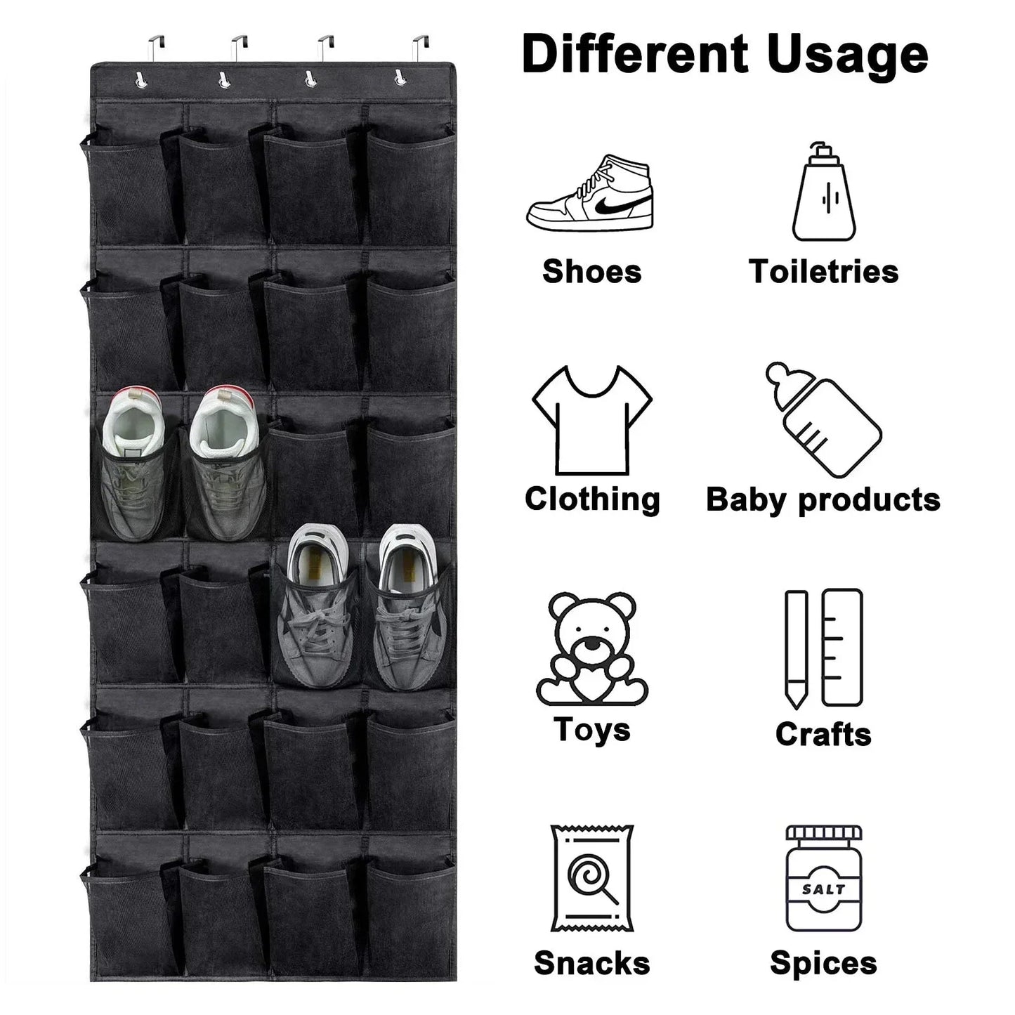 Over-the-Door Shoe Organizer – 24 Large Mesh Pockets