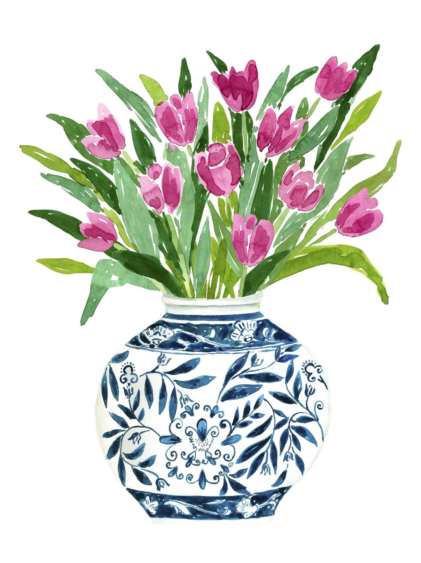 Watercolor Blue & White Vase Floral Canvas Wall Art | Unframed Canvas Wall Art Peaceful Pleasures Health and Wellness DM73-4 40x60cm Unframed