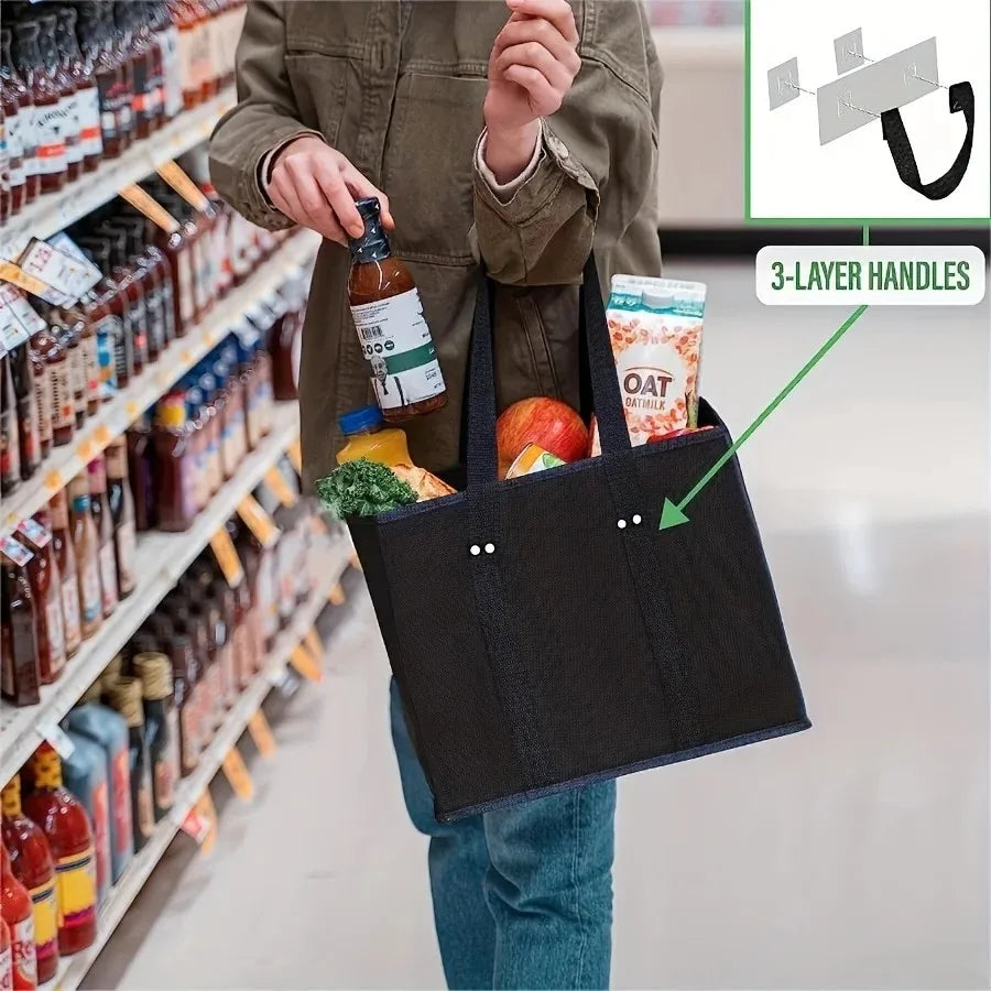 Reusable Grocery Bags, Shopping Bags for groceries, Utility Tote with Handles and Hard Bottom, Foldable Shopping Cart Organizer Peaceful Pleasures Health and Wellness