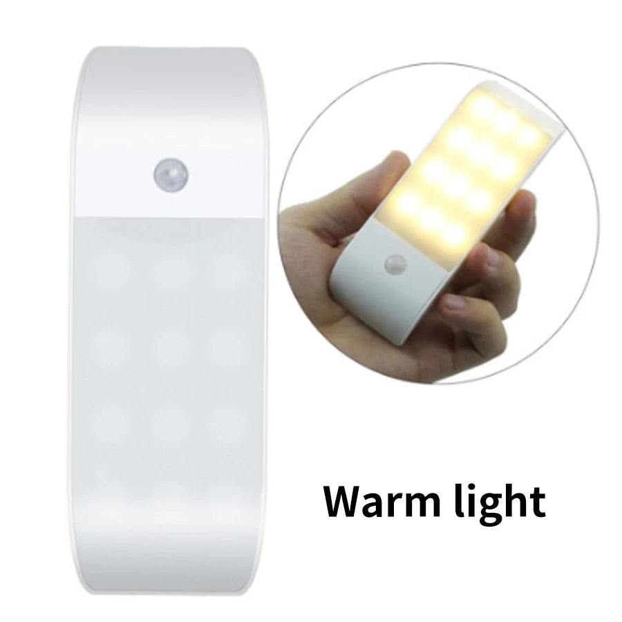 12LEDs Motion Sensor Night Light Rechargeable Magnetic Cabinet Lights Smart Sensor Night Lamp for Hallway Bedroom Kitchen Stairs Peaceful Pleasures Health and Wellness 1pc warm light