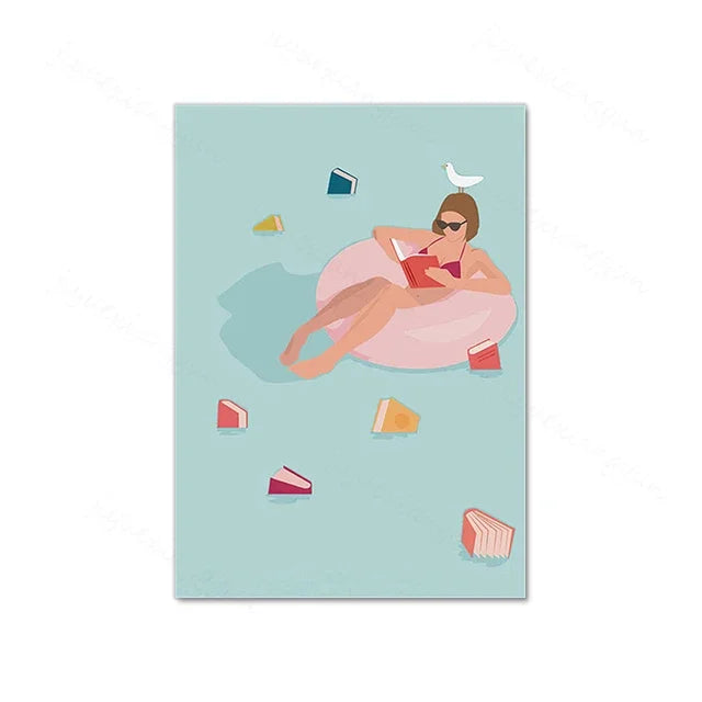 Swimming Girl Abstract Canvas Wall Art | Minimalist Home Decor