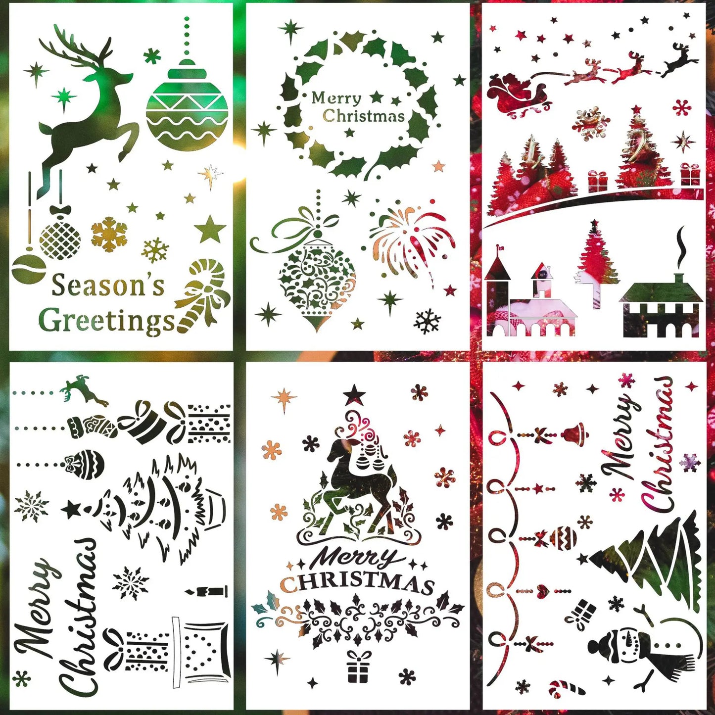 Christmas Themed Reusable PET Stencils Wall Spray Painting DIY