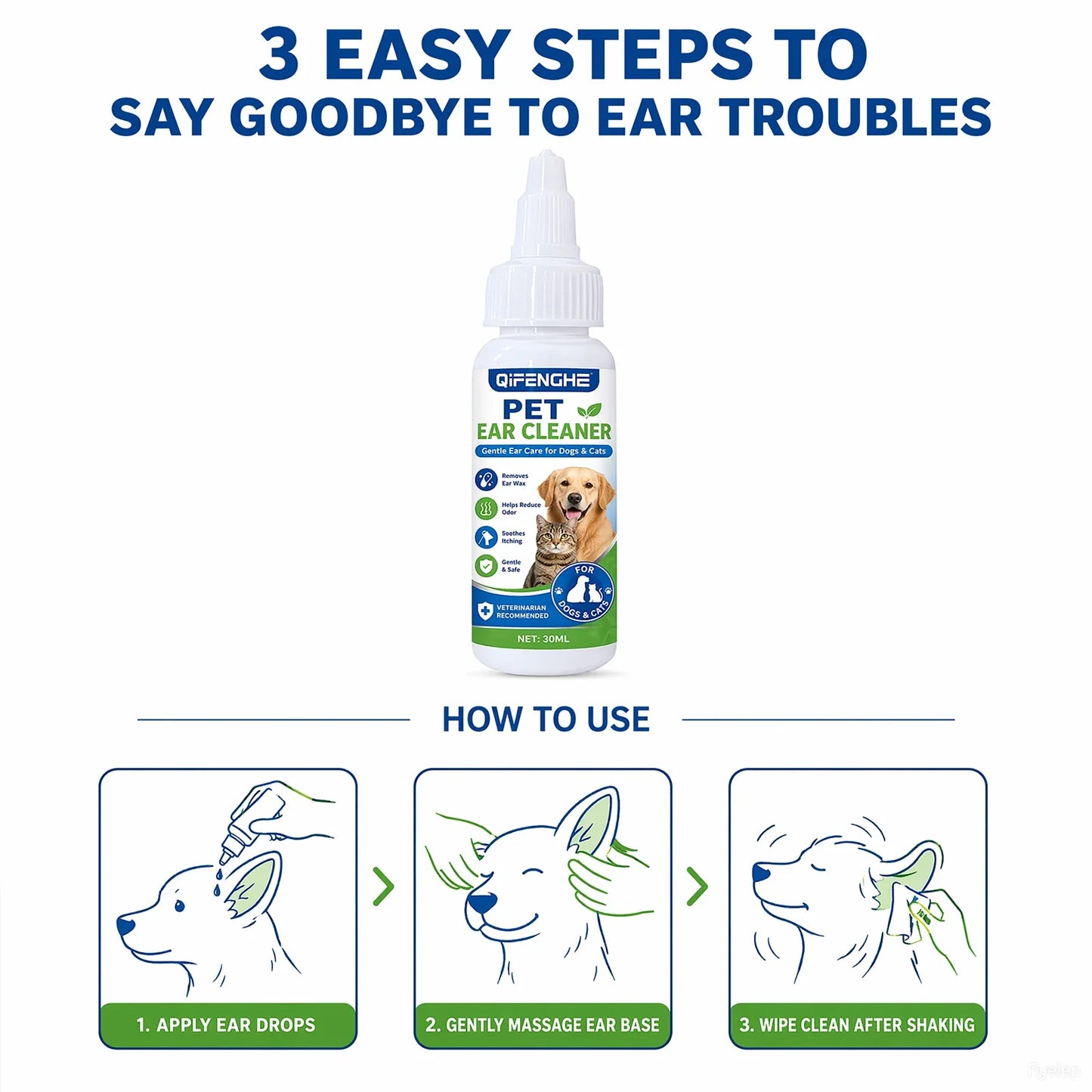 Pet Ear Cleaning Solution 30ml | Dogs & Cats Daily Ear Care