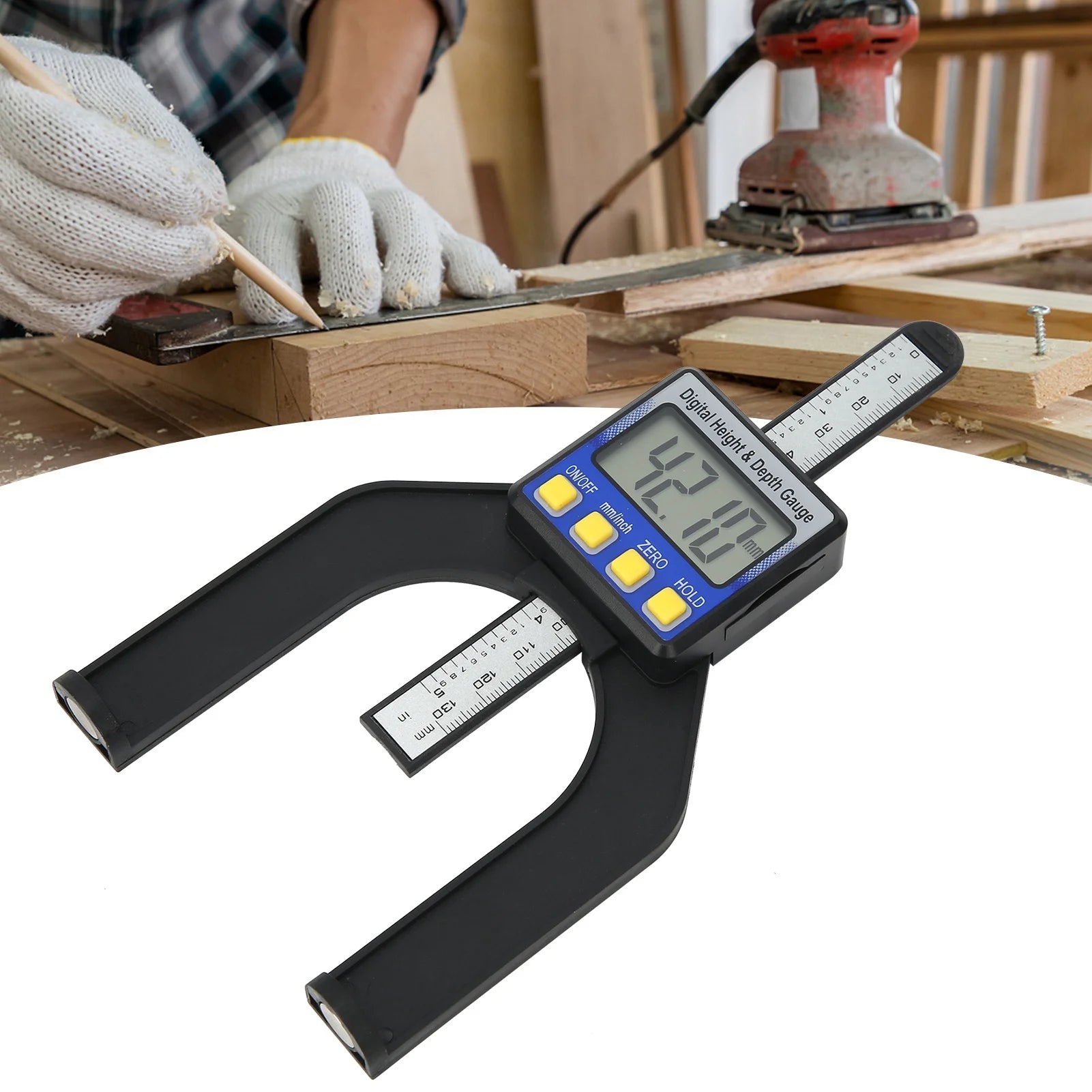Electronic Height Depth Gauge Digital Display Woodworking Ruler Measure Tool 0‑80mm Height Depth Ruler Magnetic Depth Gage Peaceful Pleasures Health and Wellness