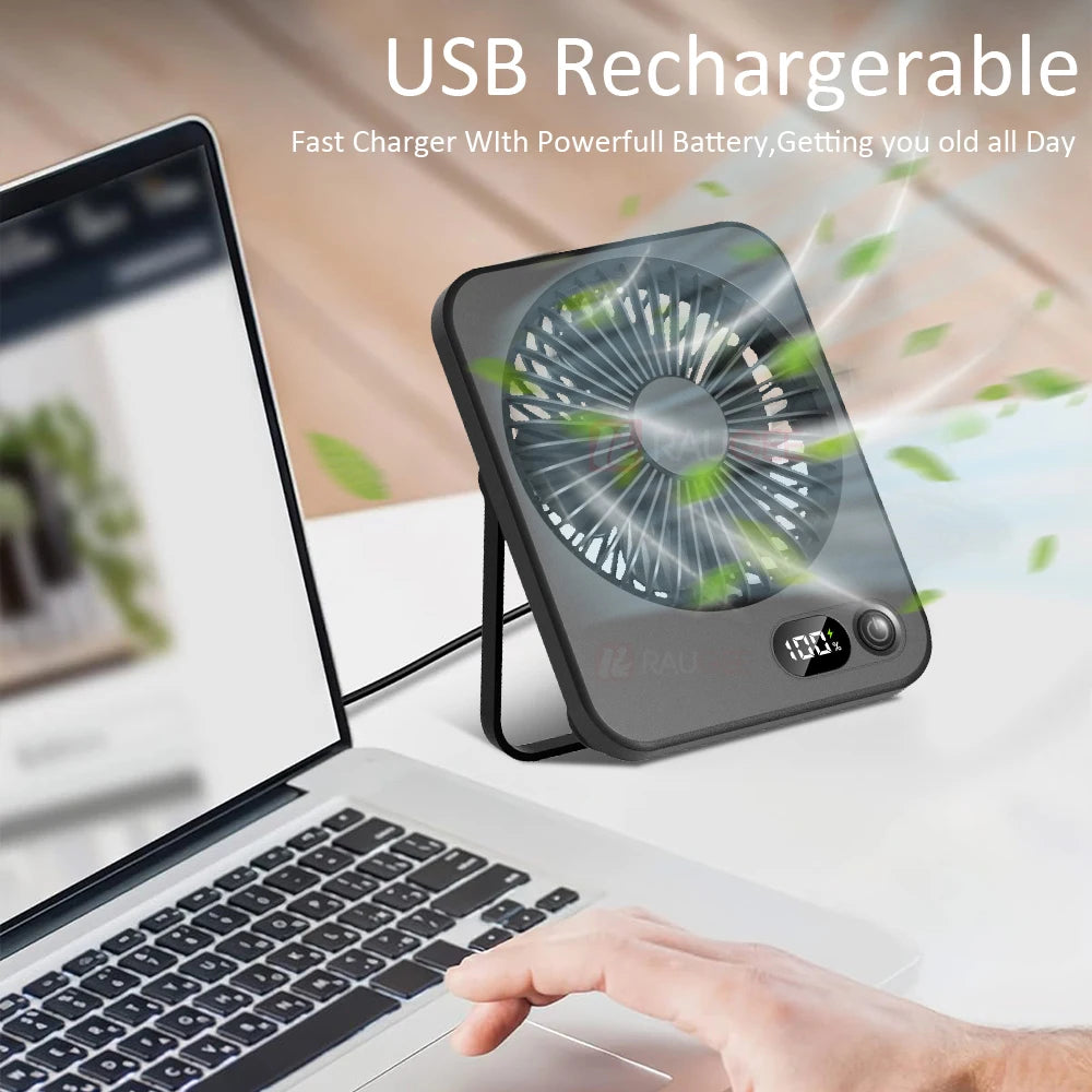 Mini Portable Desk Fan USB Rechargeable Foldable Table Fan Camping Ceiling Fan 5 Speed Wind Air Circulation Wall Hanging Fan Peaceful Pleasures Health and Wellness