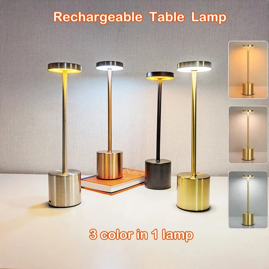 3 Colors Rechargeable Alloy Cordless LED Table Lamp Touch Switch Night Light Nordic Style Home Bar Restaurant Ambiance Desk Lamp Peaceful Pleasures Health and Wellness