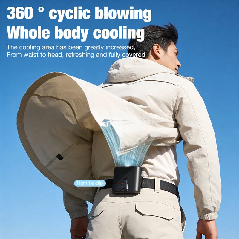 High Speed Waist Fan With USB Cable Long Endurance Battery With Work Light For Outdoor Power Bank Neck Wearing Fast Airflow Peaceful Pleasures Health and Wellness