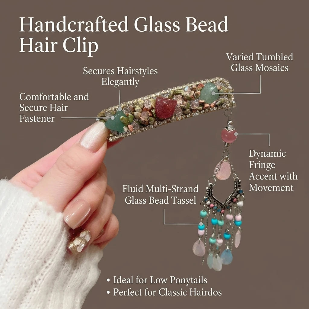 New Chinese Style Hair Clip With Colored Stone Fringe For Wedding And Daily Use Peaceful Pleasures Health and Wellness