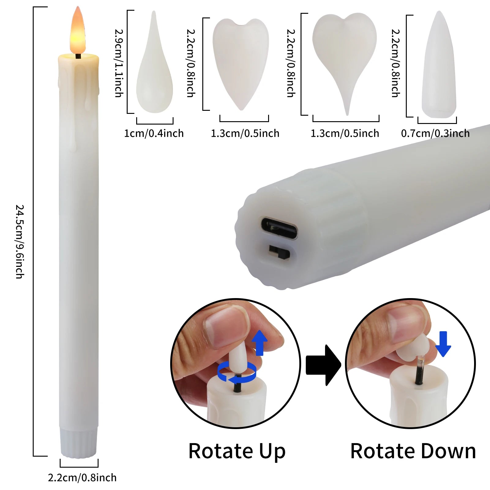 12/24pc Pack LED Rechargeable Flameless Taper Candle Battery Operated with Remote Electric Tea Light Christmas Window Home Decor Peaceful Pleasures Health and Wellness