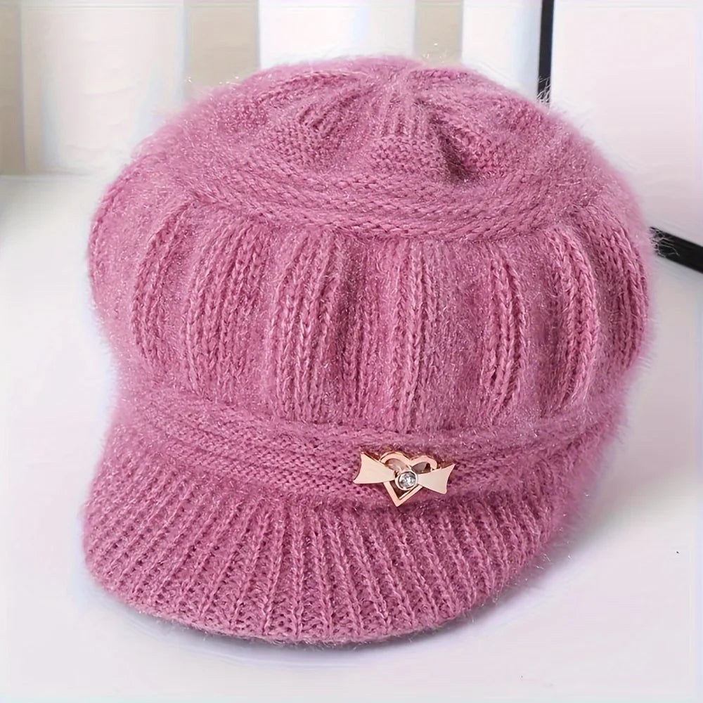 Women's Plush Knit Winter Hat with Ear Guard – Warm & Cozy