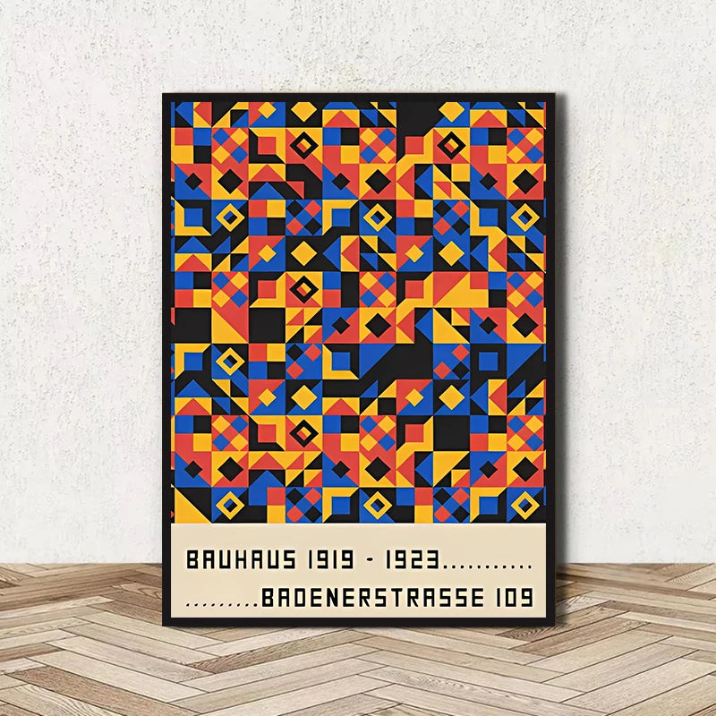 Abstract BAUHAUS art poster, line geometric pattern canvas art painting used for room wall and living room decoration, framel Peaceful Pleasures Health and Wellness