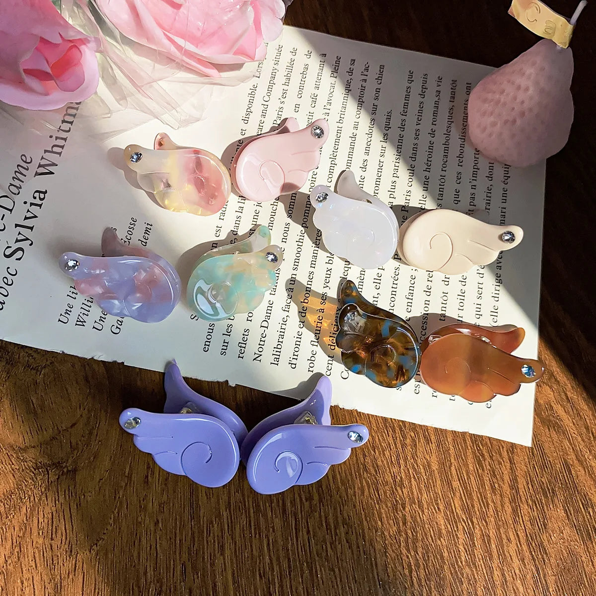 Sweet Princess Angel Wing Acetic Acid Hair Clips Kids Rhinestone Bangs Clip Cute Shark Hair Claw Headwear Exquisite Shark Clips Peaceful Pleasures Health and Wellness