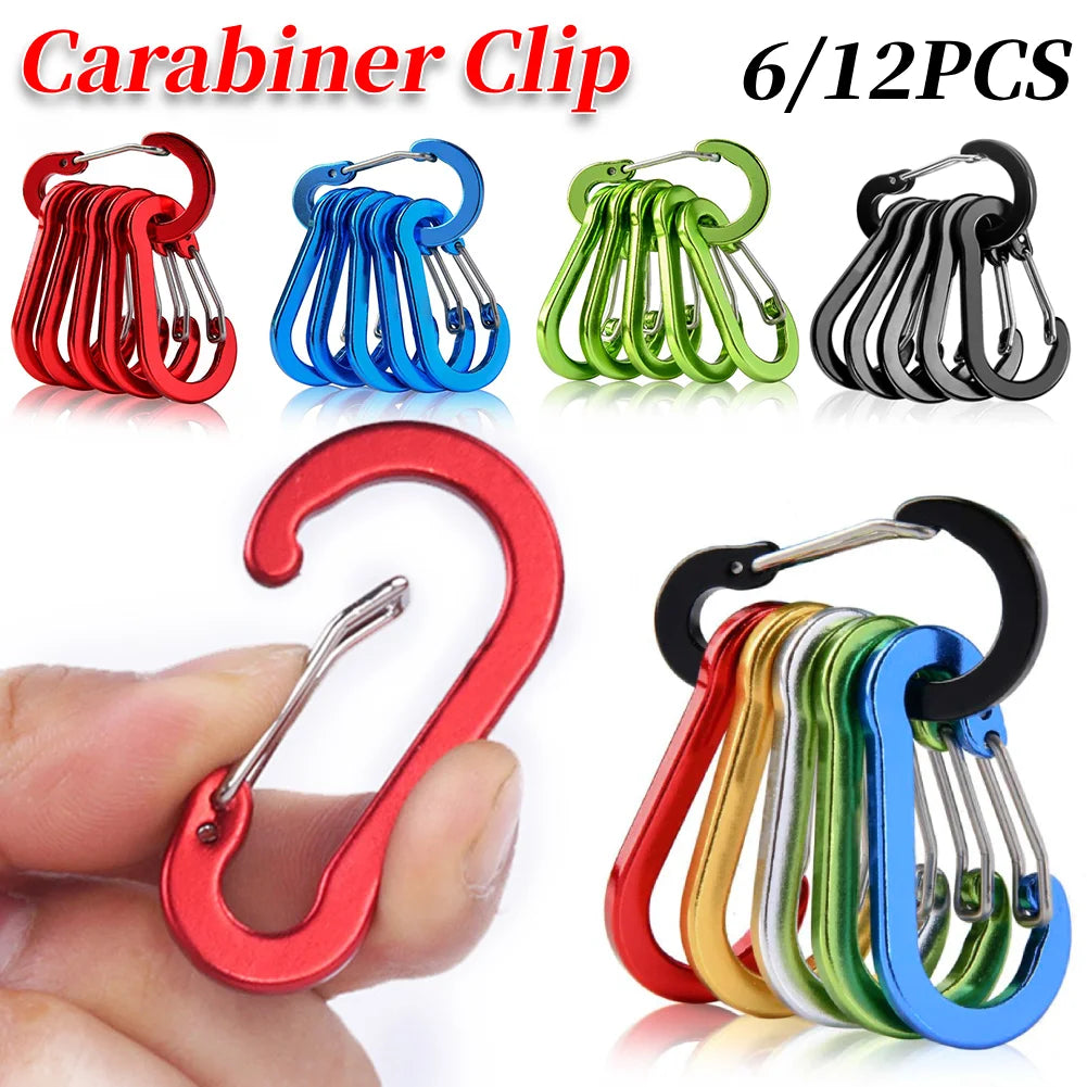 6/12Pcs Aluminum Alloy Carabiner Keychain Outdoor Camping Climbing Hiking Snap Clip Lock Buckle Hook Fishing Accessories Peaceful Pleasures Health and Wellness