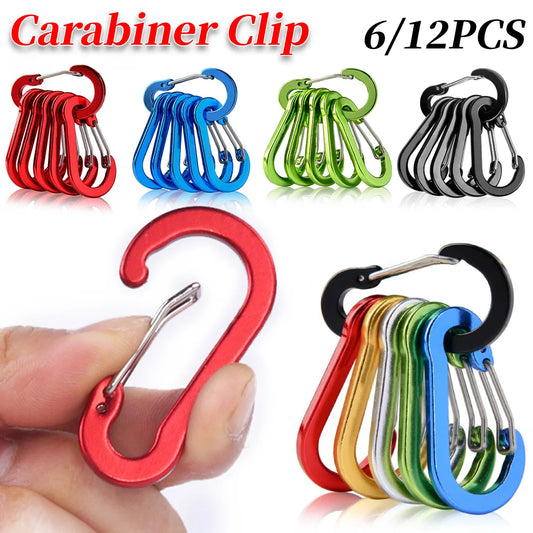 6/12Pcs Aluminum Alloy Carabiner Keychain Outdoor Camping Climbing Hiking Snap Clip Lock Buckle Hook Fishing Accessories Peaceful Pleasures Health and Wellness