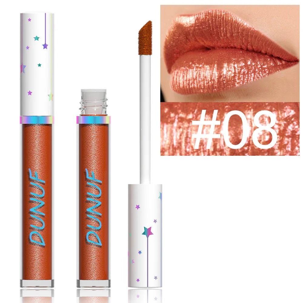 12-Color Metallic Glitter Lip Gloss | Diamond Pearlescent Lip Glaze
