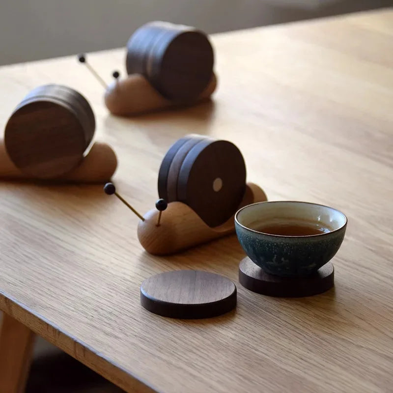 1 Set Wood Cup Mat Placemats for Table Snail Shaped Heat Insulation Pad Wooden Tea Coaster Tool Tea Tray Creative Gifts Peaceful Pleasures Health and Wellness