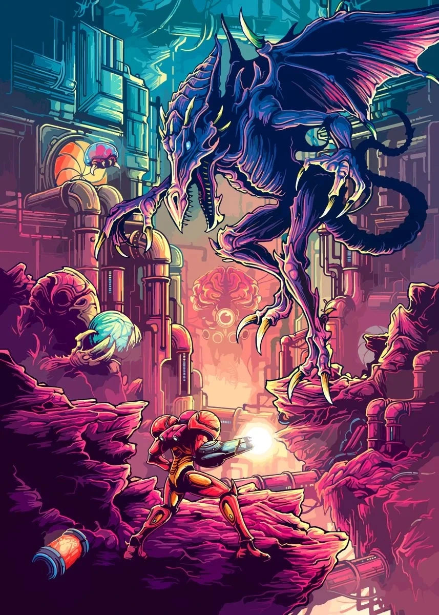Metroid Samus Aran Canvas Wall Art Poster | Sci-Fi Game Decor
