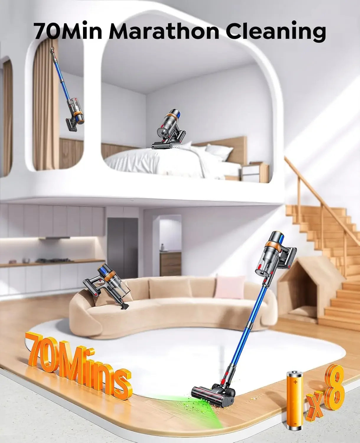 Upgraded Cordless Vacuum Cleaner 650W 55KPA 70Mins, Self-Standing with Mattress Tool for Pet Hair Floors Carpets Peaceful Pleasures Health and Wellness