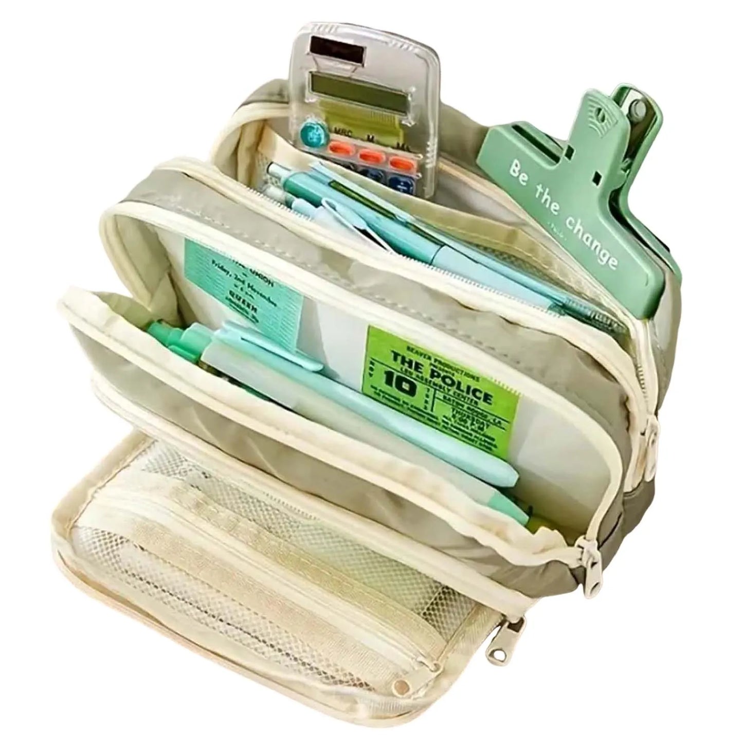 Portable Three-Layer Pencil Case Zipper Stationery Storage Bags with Zipper for School Student Teen Girl Boy Peaceful Pleasures Health and Wellness Green