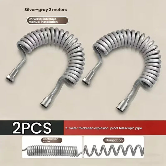 2-Pack Bidet Spray Gun + Spring Coil Hose | Bathroom Hygiene Bidet Spray Gun Set Peaceful Pleasures Health and Wellness Silvery 200cm