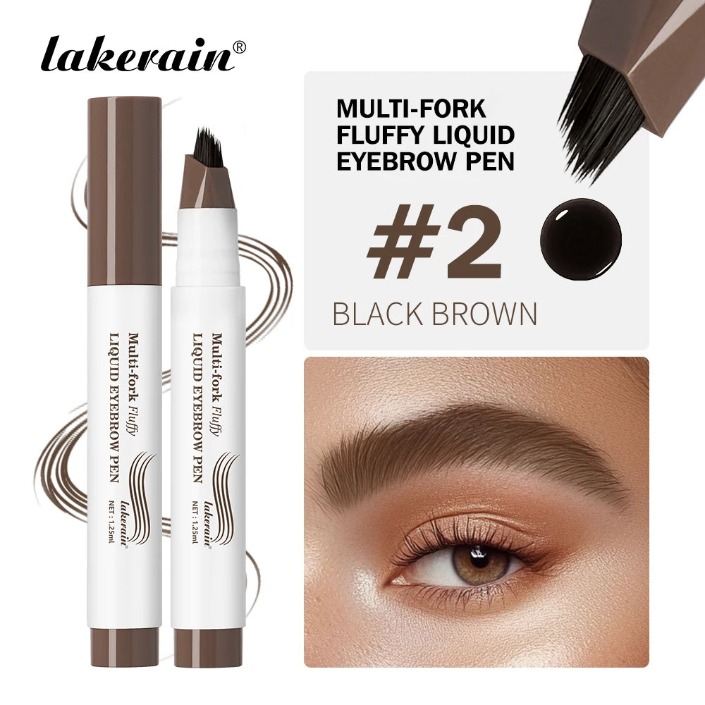 Multi-Fork Fluffy Liquid Eyebrow Pen waterproof Long Lasting Brow Natural Smooth Simulated Fine Flu Brow Pencil Eye Makeup Peaceful Pleasures Health and Wellness Black Brown