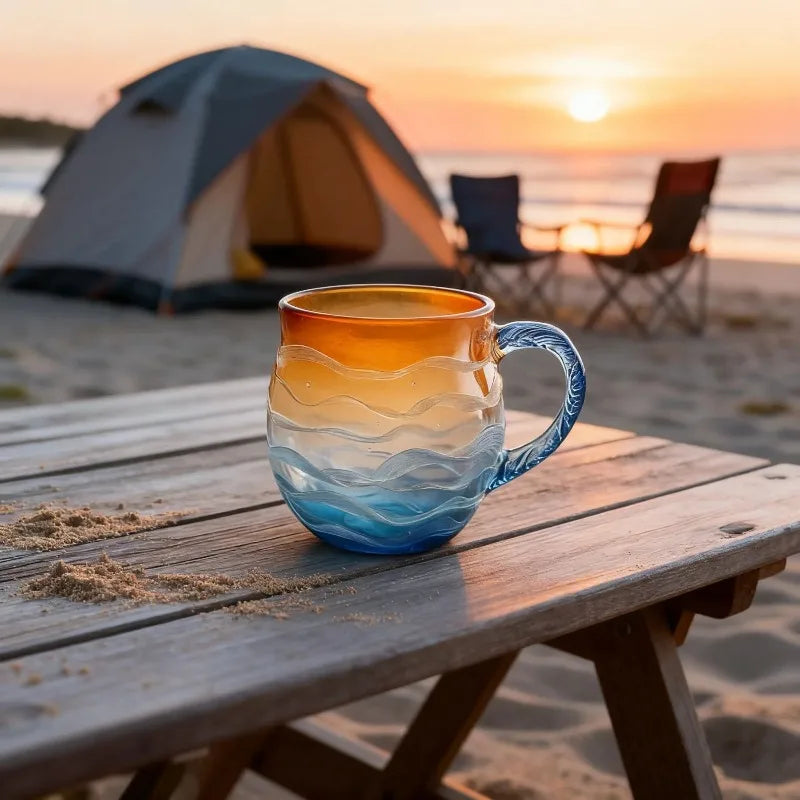 Sea Glass Sunset Borosilicate Glass Cup | Ocean Cloud Design Borosilicate Glass Cup Peaceful Pleasures Health and Wellness