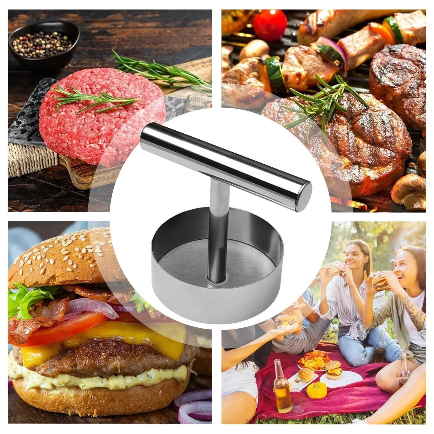 Stainless Steel Hamburger Press & Non-Stick Patty Maker