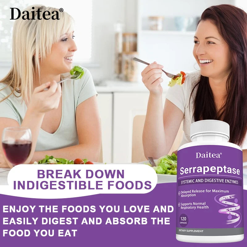 Serrapeptase with Digestive Enzyme, Extra Strength Supplement, Supports Healthy Cellular Function, Gut Health, Digestion Peaceful Pleasures Health and Wellness