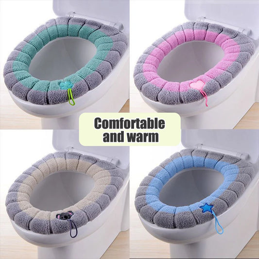 1 Pack Stitched Color Portable Knitted Toilet Mat Thickened Washable Antifreeze Toilet Cover Thickened Knitted O Type Universal Peaceful Pleasures Health and Wellness
