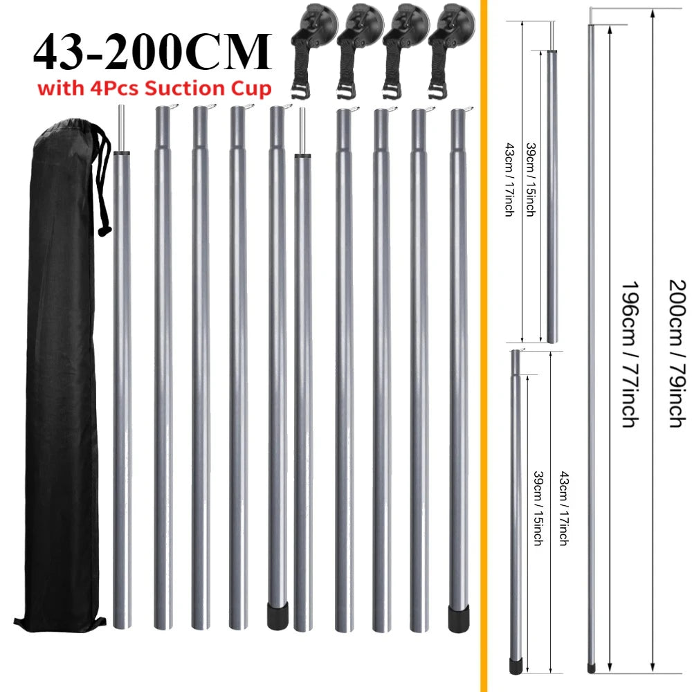 Car Tent Telescopic Pole with 2/4Pc Suction Cup Adjustable Aluminium Alloy Tent Rods for Trailor Hiking Camping Awning Shelters Peaceful Pleasures Health and Wellness 200CM Pole w 4Pc kit