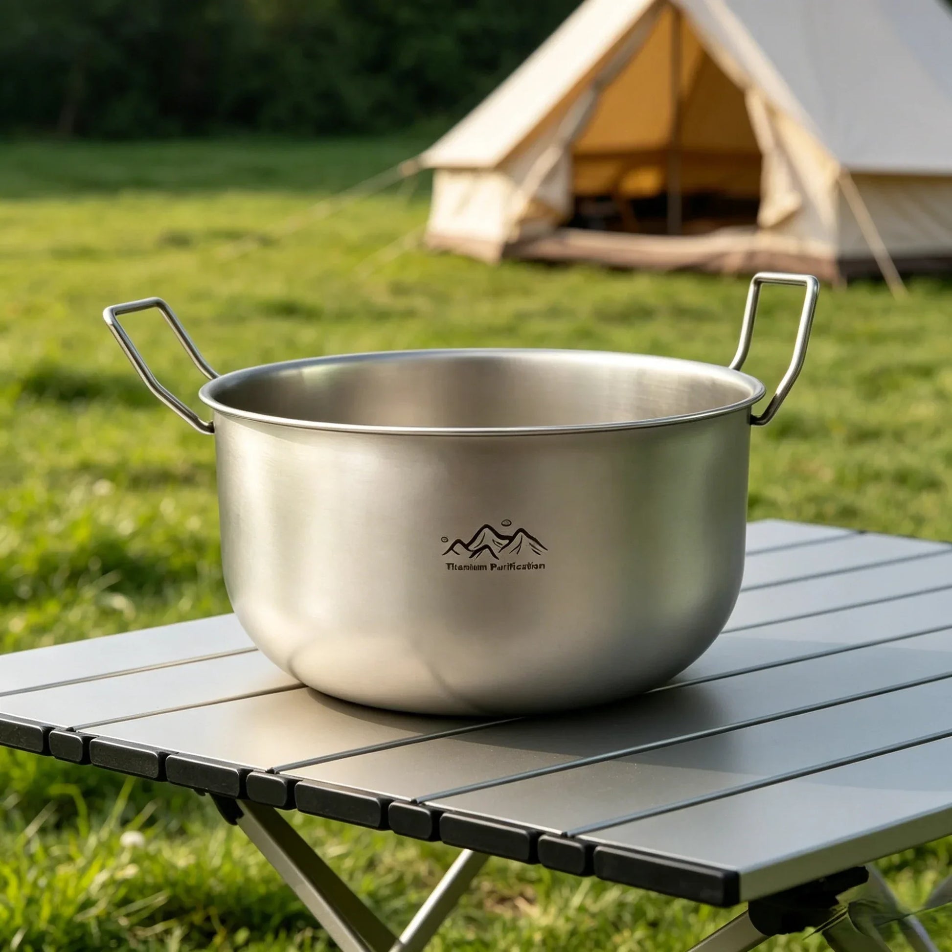 Ultralight Titanium Camping Soup Pot, Portable Foldable Bowl Handle Backpacking Pot for Hiking Trekking Picnic Fishing Cooking Peaceful Pleasures Health and Wellness