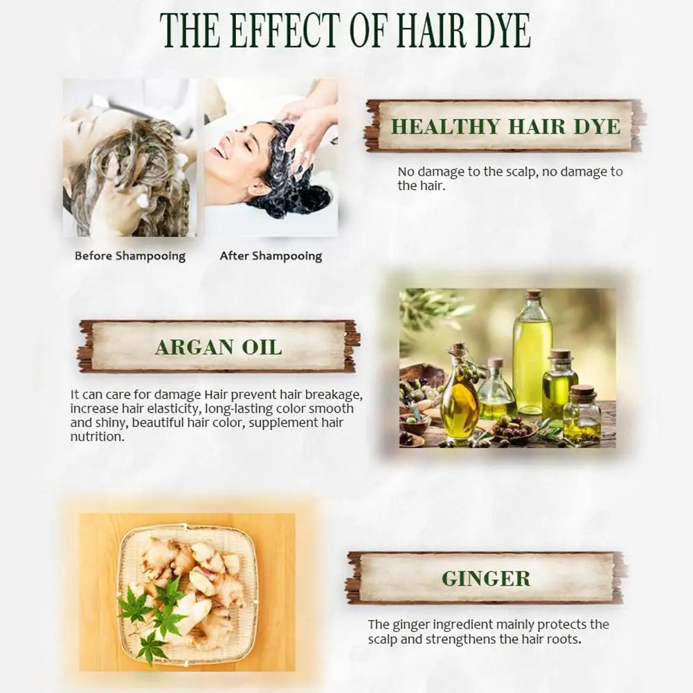 3-in-1 Collagen Argan Oil Shampoo Long-Lasting Black Hair Dye Shampoo for Men Women Nourishes Colors Gray Hair, 500ml Formula Peaceful Pleasures Health and Wellness