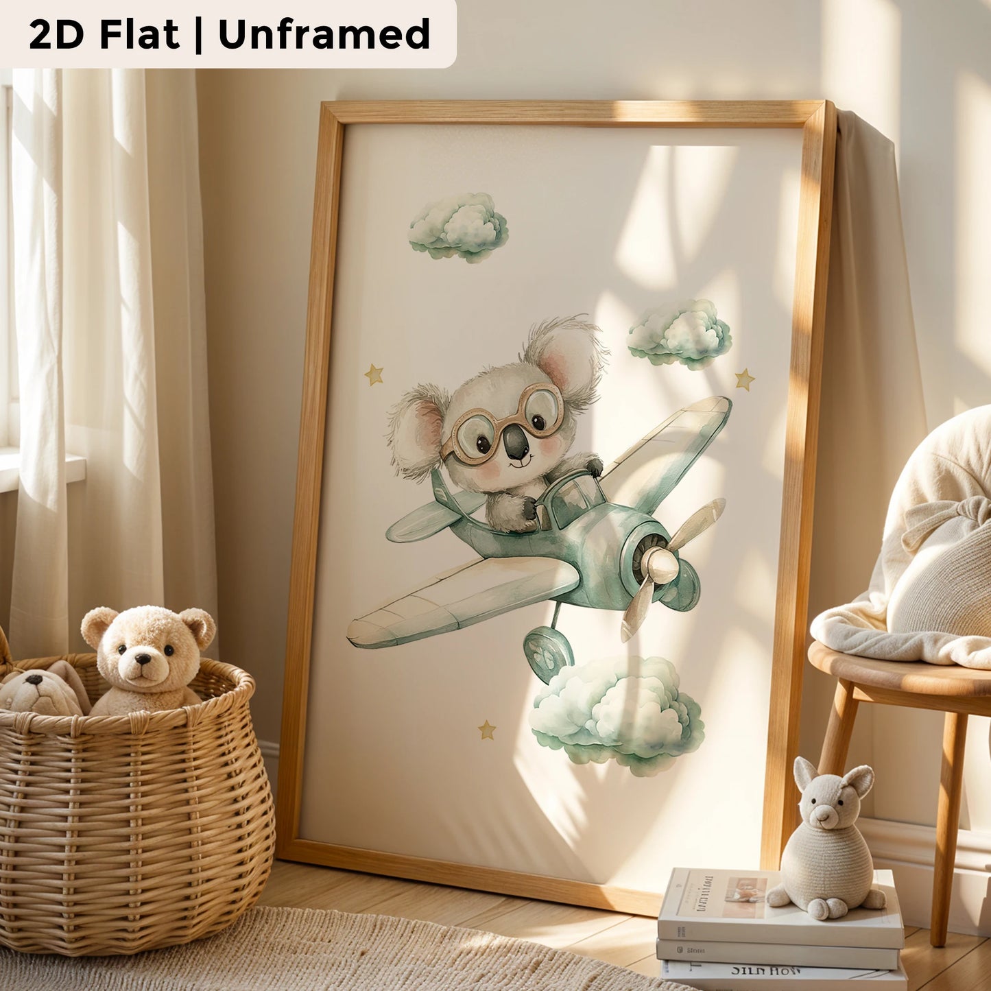 3-Piece Cartoon Koala Helicopter Canvas Wall Art | Kids Decor